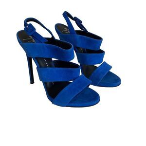 GIUSEPPE ZANOTTI Blue Suede Strappy Slingback Heels